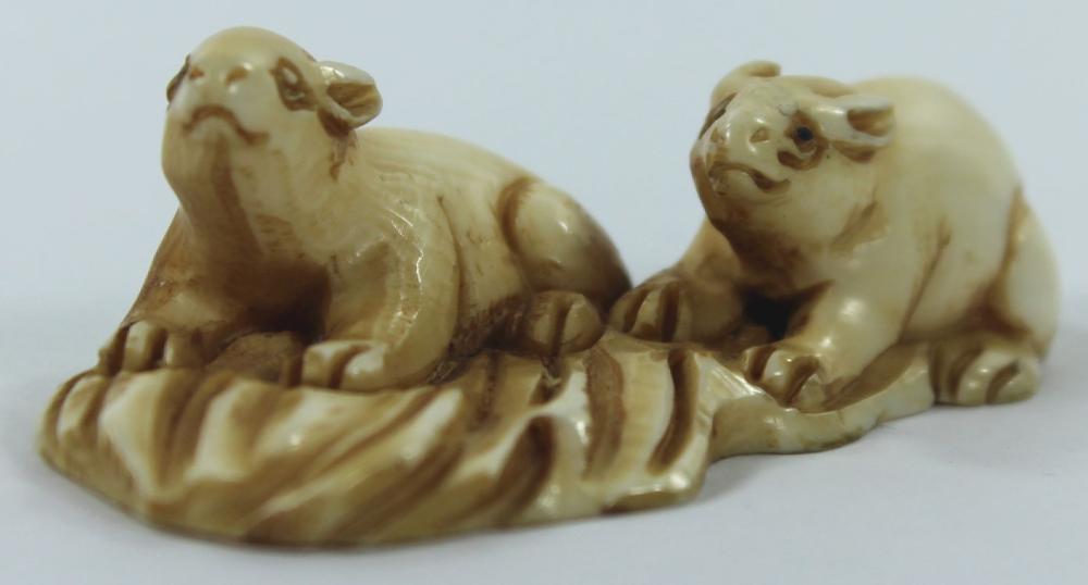 Ivory Netsuke of Two Rabbits image