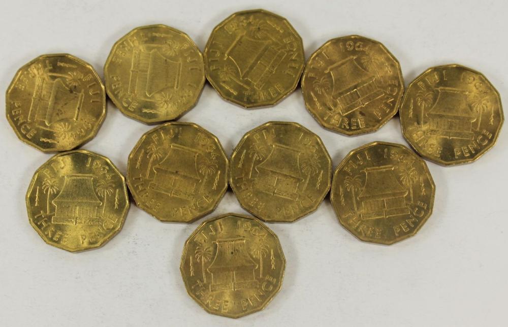 Fiji 1964 Brass Threepences... image