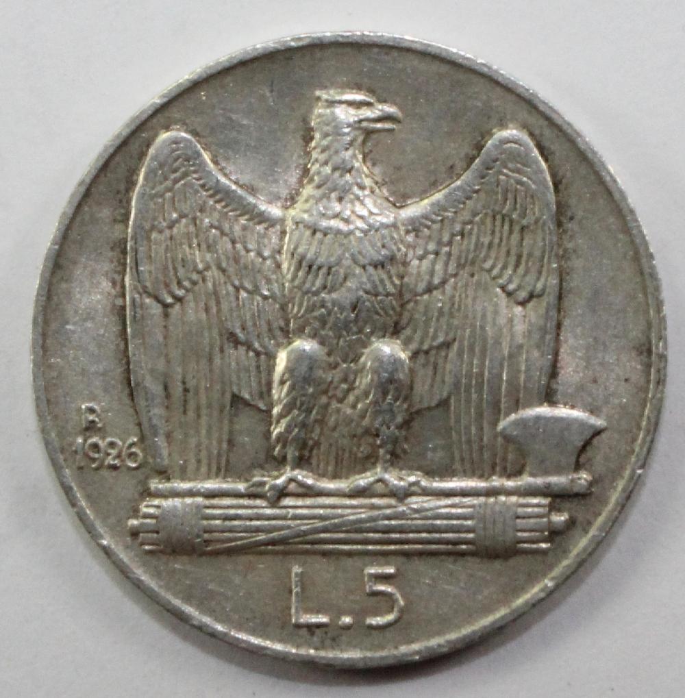 Italy 1926 R Silver 5 Lire,... image