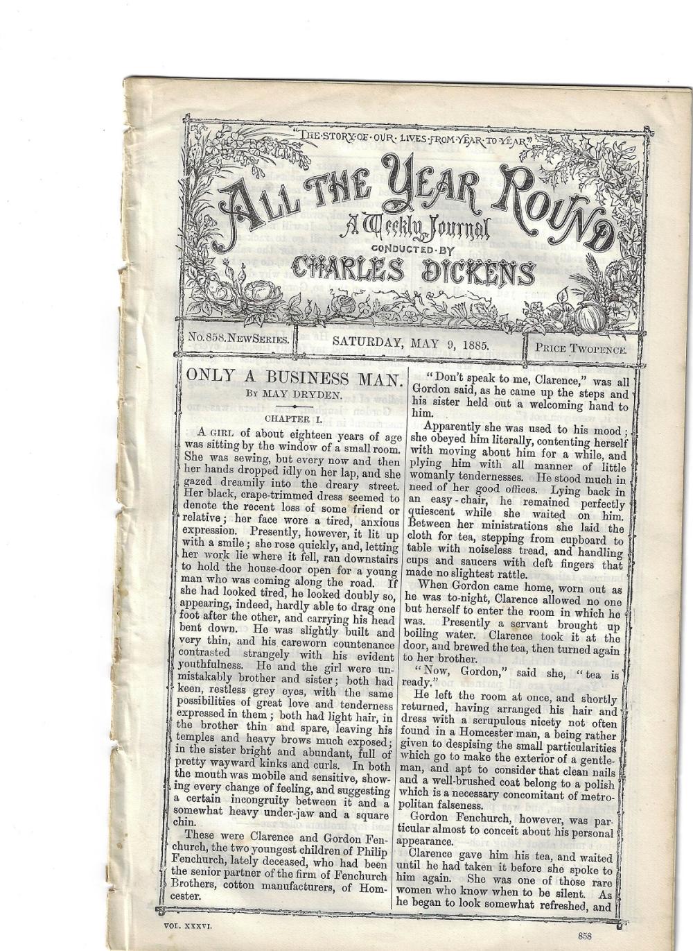 Great Britain 'All the Year Round' Saturday May 9, 1885. No. 858, Extremely Fine