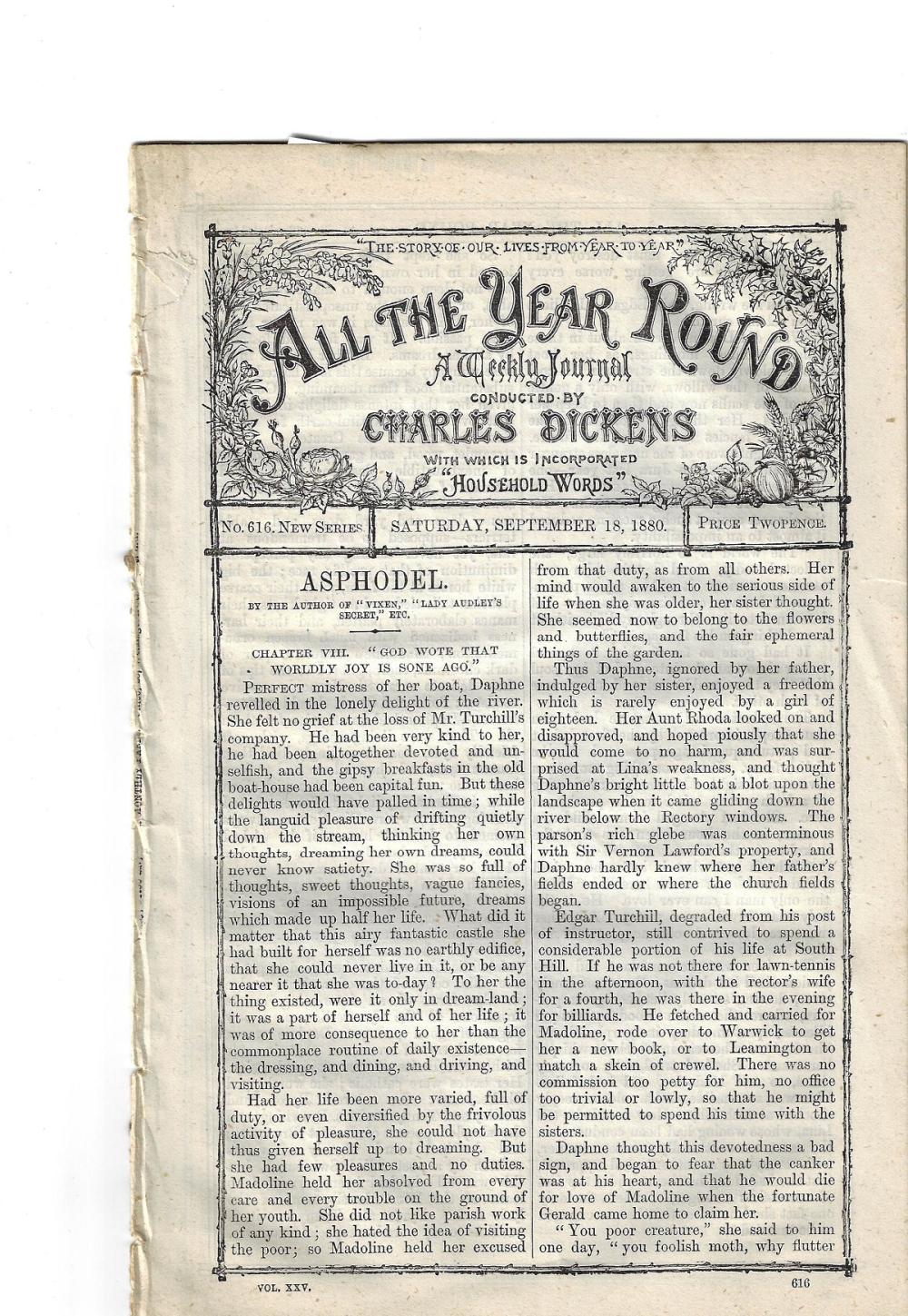 Great Britain 'All the Year Round' Saturday September 18, 1880. No. 616, Extremely Fine