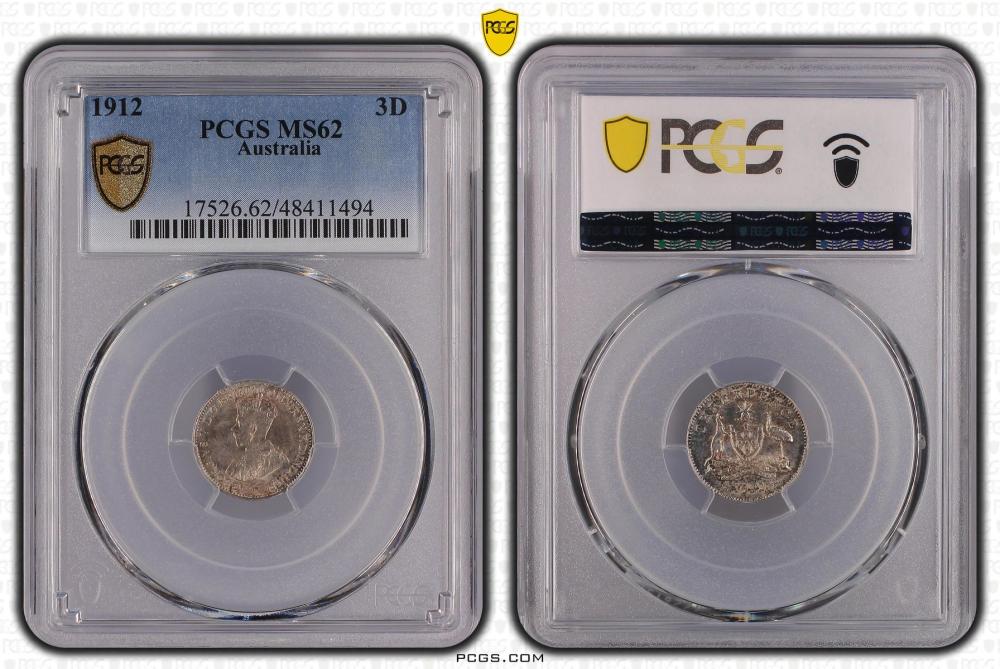 Australia 1912 Threepence, PCGS MS62