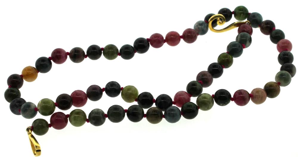 Multi-coloured Tourmaline Necklace with Gilt Sterling (925) Silver Clasp