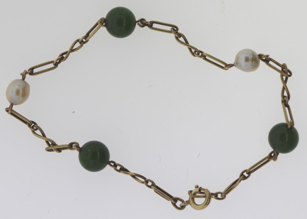 Antique 15ct Gold Jade & Pe... image