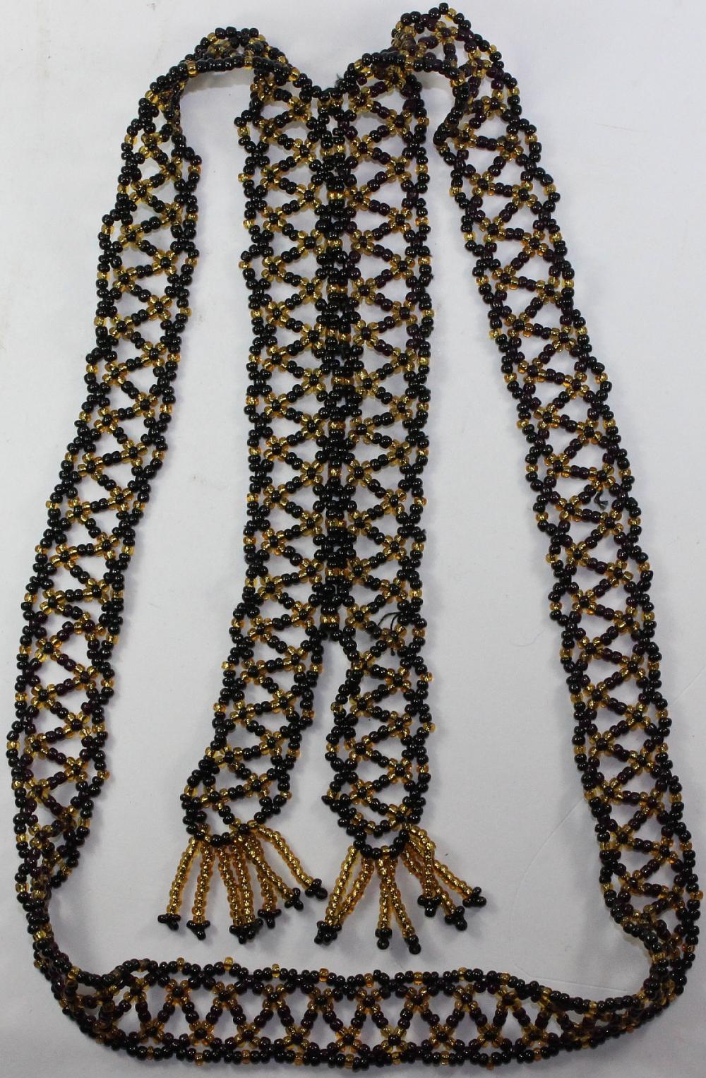 Woven 'Flapper' Necklace with Black and Gold Beads