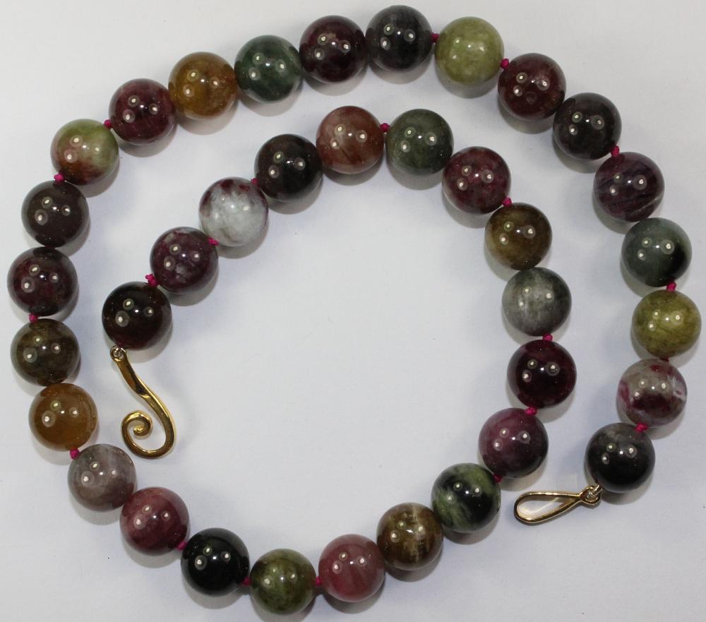 Multi-coloured Tourmaline Necklace with distinctive Gilt Silver Clasp