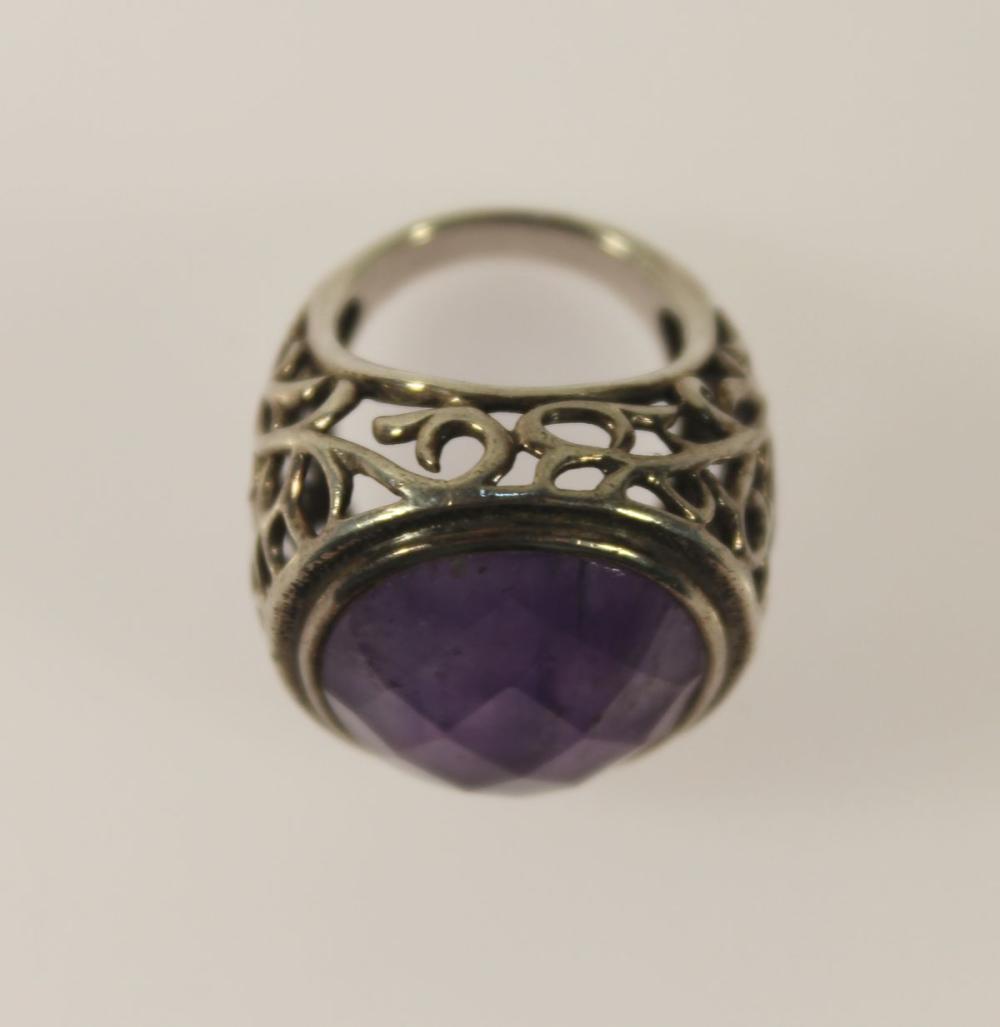 Large faceted Amethyst Ring in stylish Sterling (925) Silver