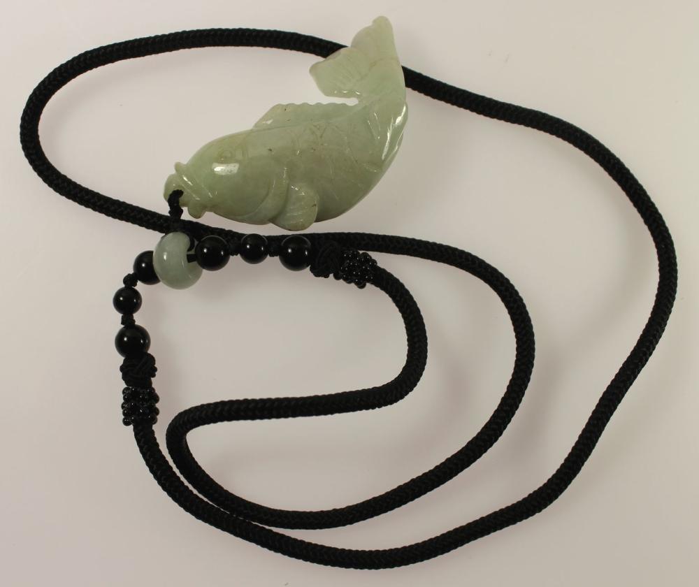 Jade Fish Pendant strung on... image