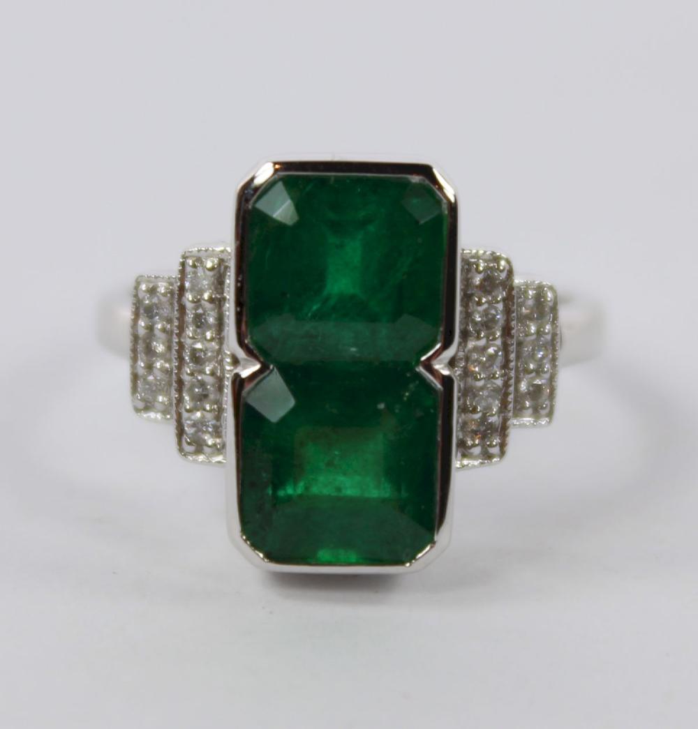 Emerald & Diamond Ring in 9... image